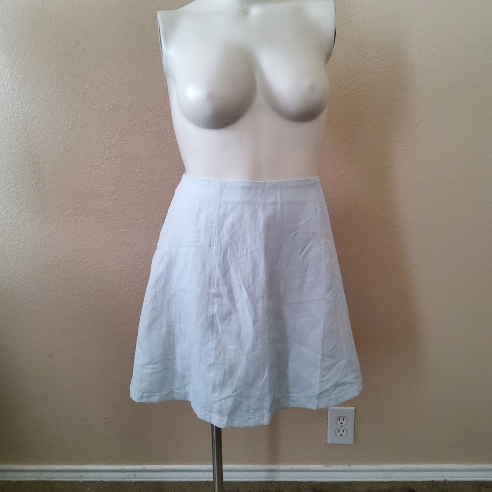 Ann Taylor Loft Linen Flare A-Line Mini Skirt Size 14 Blue New - Picture 2 of 10